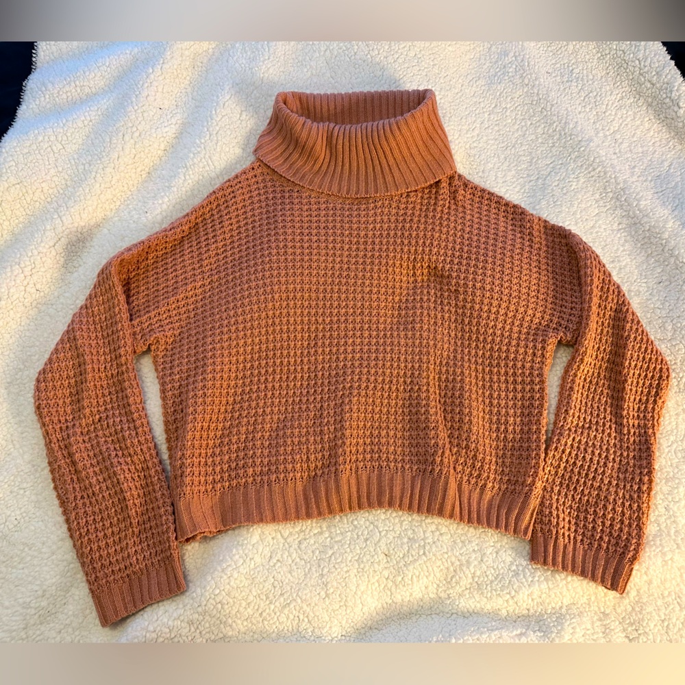 Women’s Pink Lily salmon colored turtleneck sweater. MEDIUM